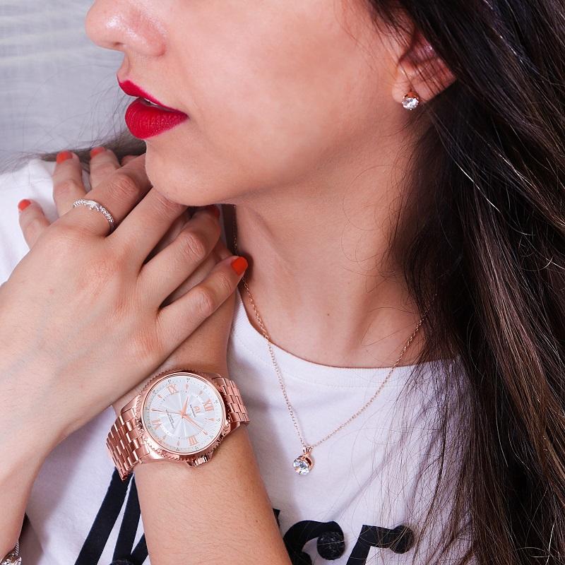 Relógio de Pulso Champion Ana Hickmann Feminino Rosé AH28722Z Colar e Brincos - 2