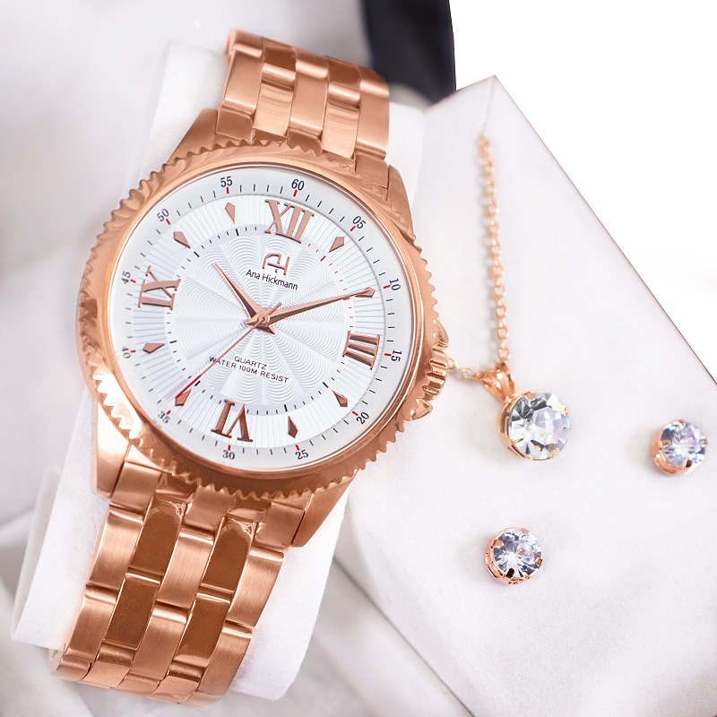 Relógio de Pulso Champion Ana Hickmann Feminino Rosé AH28722Z Colar e Brincos - 6