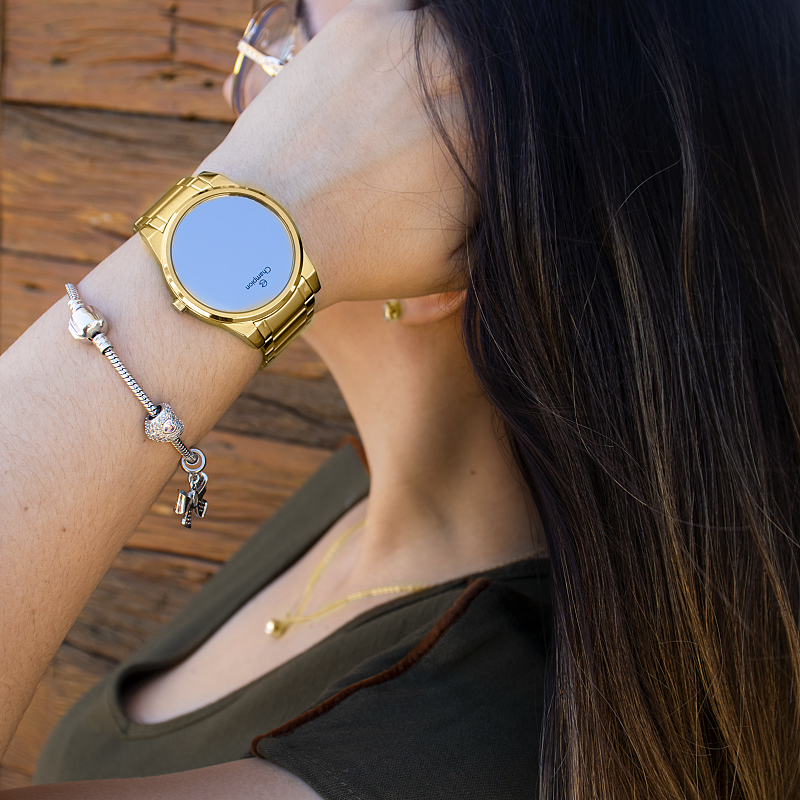 Relógio Feminino Champion Digital Espelhado Dourado CH40124B Kit Colar e Brincos - 3