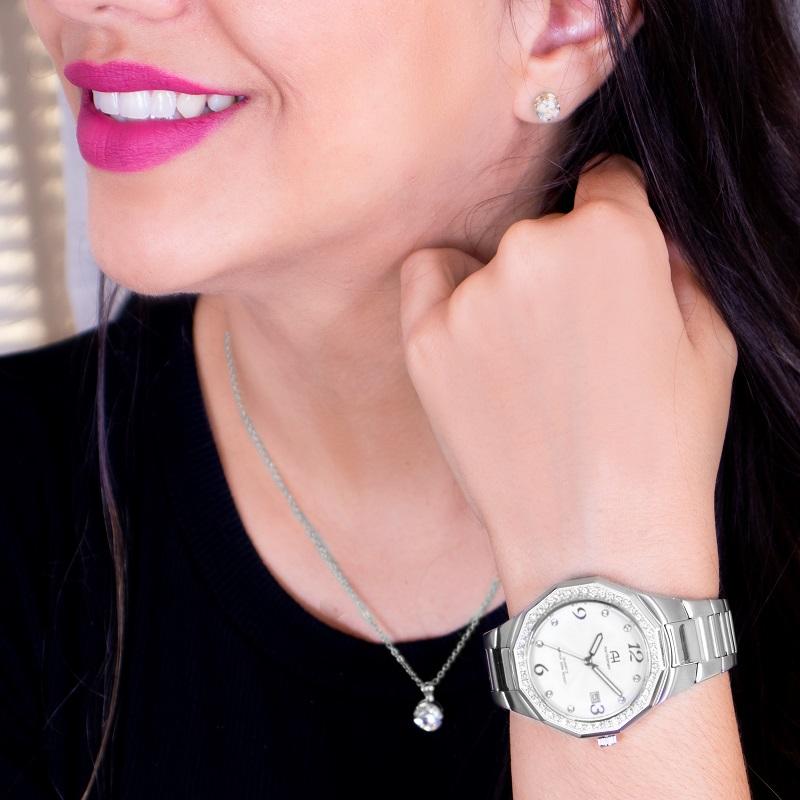 Relógio Feminino Champion Ana Hickmann Prova D'Água Aço Prata Cristais AH20033S Colar e Brincos - 3