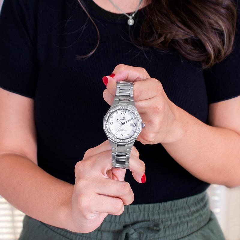 Relógio Feminino Champion Ana Hickmann Prova D'Água Aço Prata Cristais AH20033S Colar e Brincos - 4