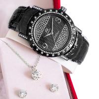 Kit Relógio Feminino Champion Ana Hickmann Preto Couro Analógico AH28400T Cristais - 5