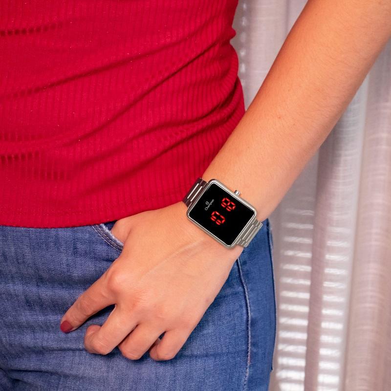 Kit Relógio Feminino Champion Digital Prata Colar e Brincos CH40086T - 4