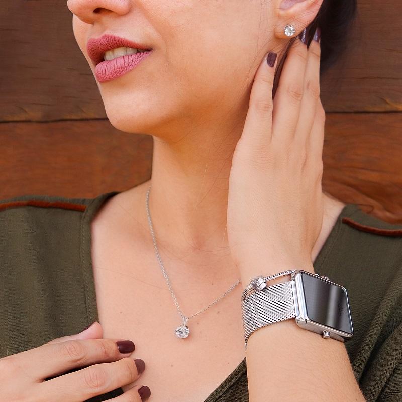 Relógio Feminino Champion Digital Espelhado Prata  CH40080S Colar e Brincos - 3