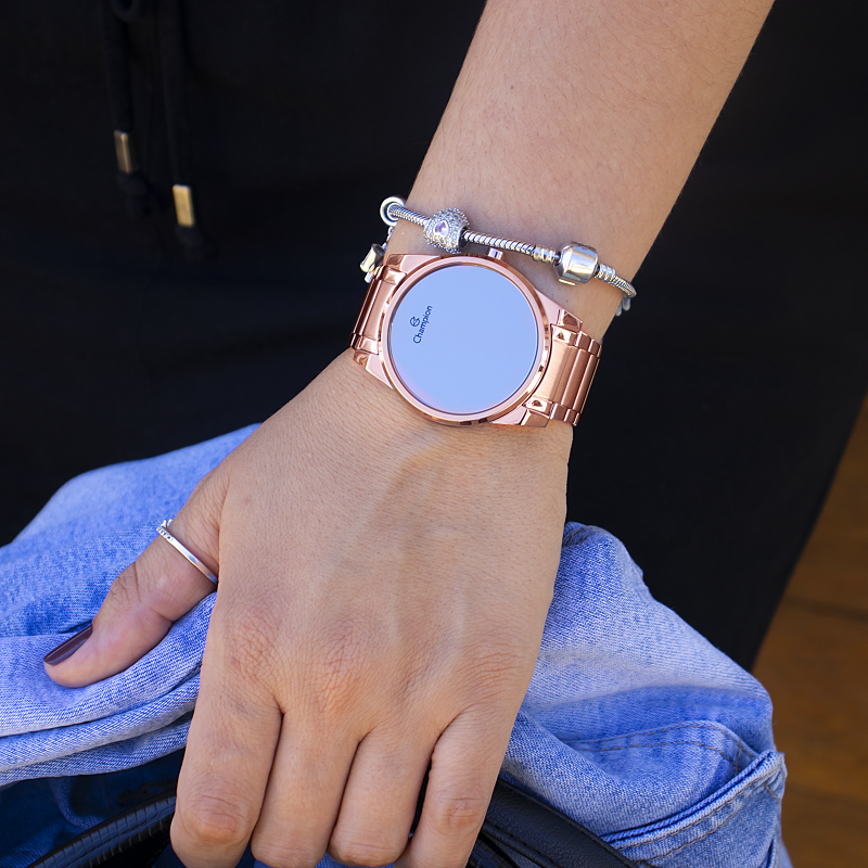 Relógio Feminino Champion Digital Espelhado Rosê CH40124M Colar e Brincos - 3