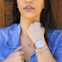 Relógio Feminino Champion Digital Espelhado Rosê CH40124M Colar e Brincos - 2