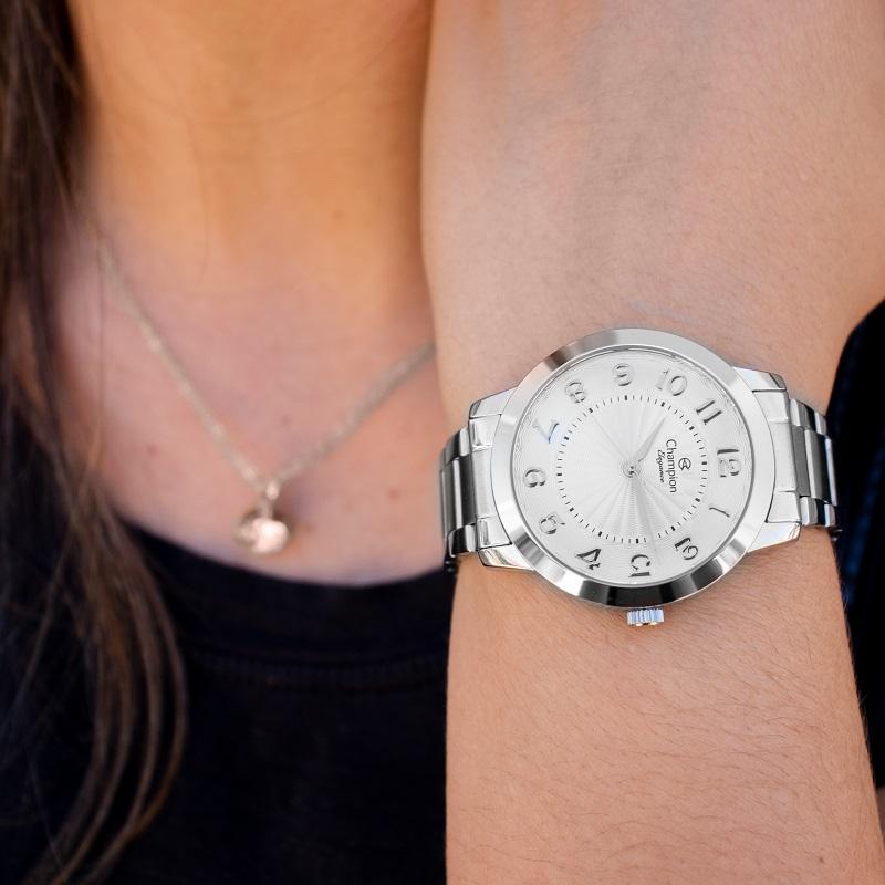 Relógio Feminino Champion Prata Analógico CN25118Q Kit Colar e Brincos - 4