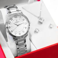 Relógio Feminino Champion Prata Analógico CN25118Q Kit Colar e Brincos - 1