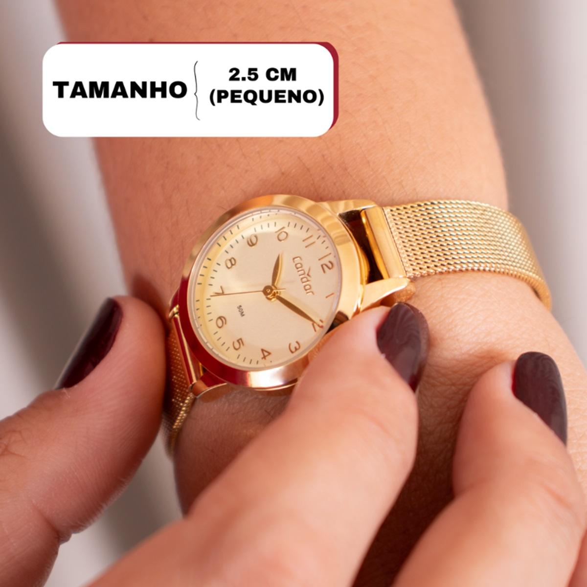 Relógio de Pulso Feminino Condor Dourado CO2035MZS/K4X Colar e Brincos - 3