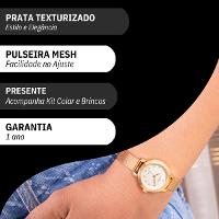 Relógio de Pulso Feminino Condor Dourado CO2035MZS/K4X Colar e Brincos