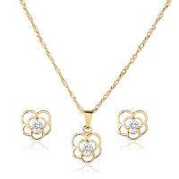 Kit Conjunto de Semijoia Flor Vazada Com Zircônia Banhado a Ouro 18K - 1