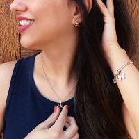 Kit Conjunto de Semijoia Flor Vazada Com Zircônia Banhado a Ouro 18K