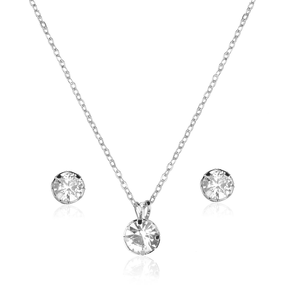 Kit Conjunto Semijoias Colar e Brincos Ponto de Luz com Zirconia - 1