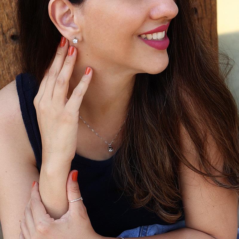 Kit Conjunto Semijoias Colar e Brincos Ponto de Luz com Zirconia - 2