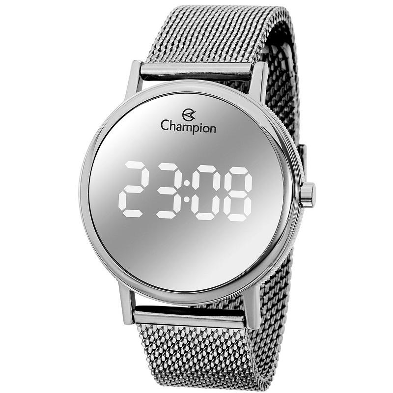 Relógio Feminino Champion Digital Prata Espelhado Pulseira Mesh CH40179S Colar e Brincos - 1