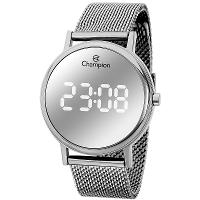 Relógio Feminino Champion Digital Prata Espelhado Pulseira Mesh CH40179S Colar e Brincos - 1