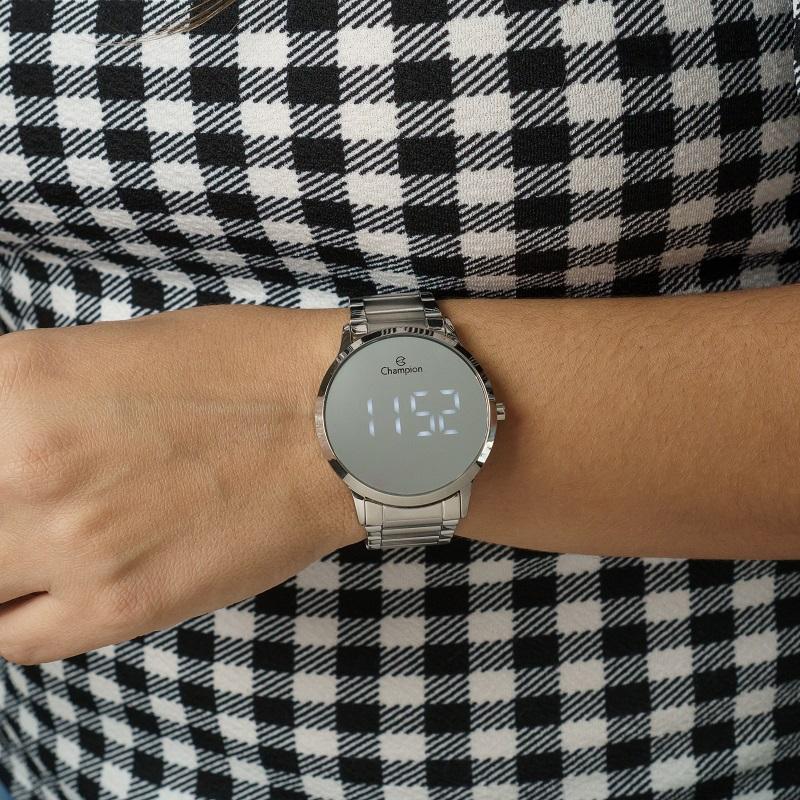 Relógio Feminino Champion Digital Espelhado Prata CH40142S Kit Colar e Brincos - 3