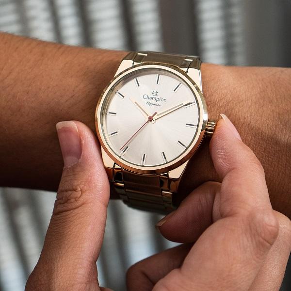 Relógio Champion Feminino Analógico Dourado CN27590X Colar e Brincos - 3