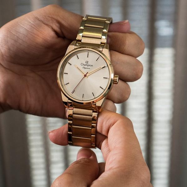 Relógio Champion Feminino Analógico Dourado CN27590X Colar e Brincos - 4