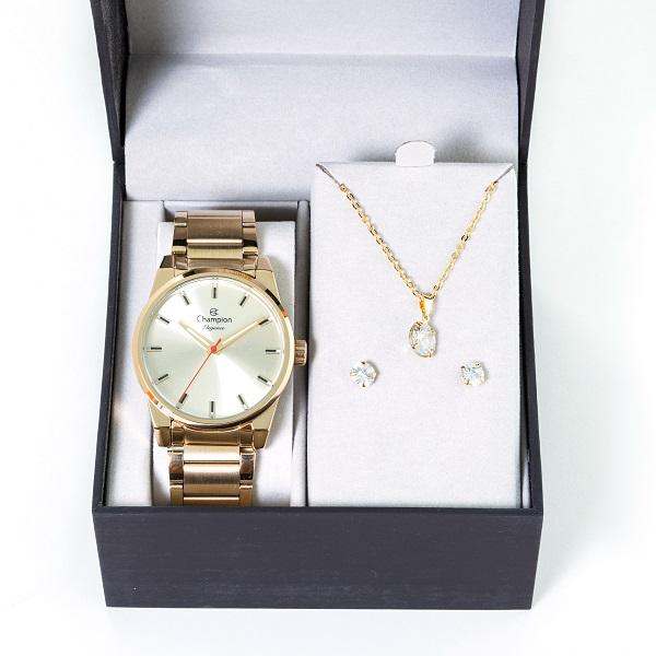 Relógio Champion Feminino Analógico Dourado CN27590X Colar e Brincos - 5