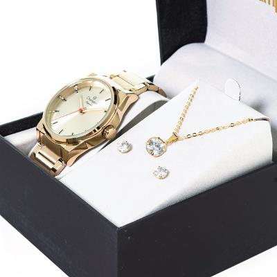 Relógio Champion Feminino Analógico Dourado CN27590X Colar e Brincos