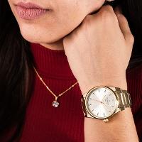 Relógio Champion Feminino Analógico Dourado CN27590X Colar e Brincos - 2