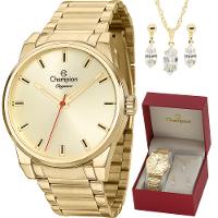 Relógio Champion Feminino Analógico Dourado CN27590X Colar e Brincos - 8