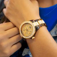 Kit Relógio Feminino Champion Ana Hickmann Dourado Marrom MultiFunção AH30102G Cristais - 3