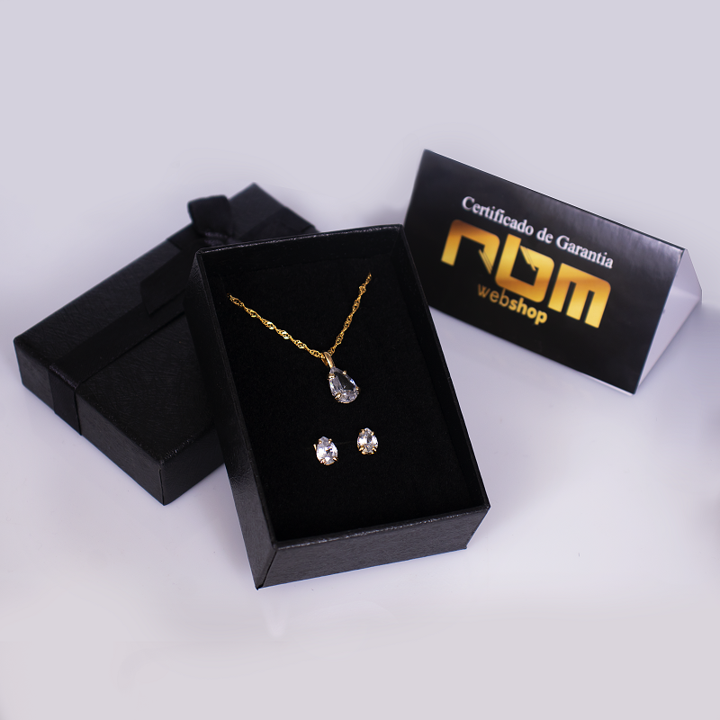 Kit Conjunto de Semijoia com Gotas de Zircônias Banhado a Ouro 18K - 4