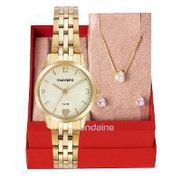 Relógio de Pulso Feminino Mondaine Dourado 32795LPMKDE1K1 Colar e Brincos - 1