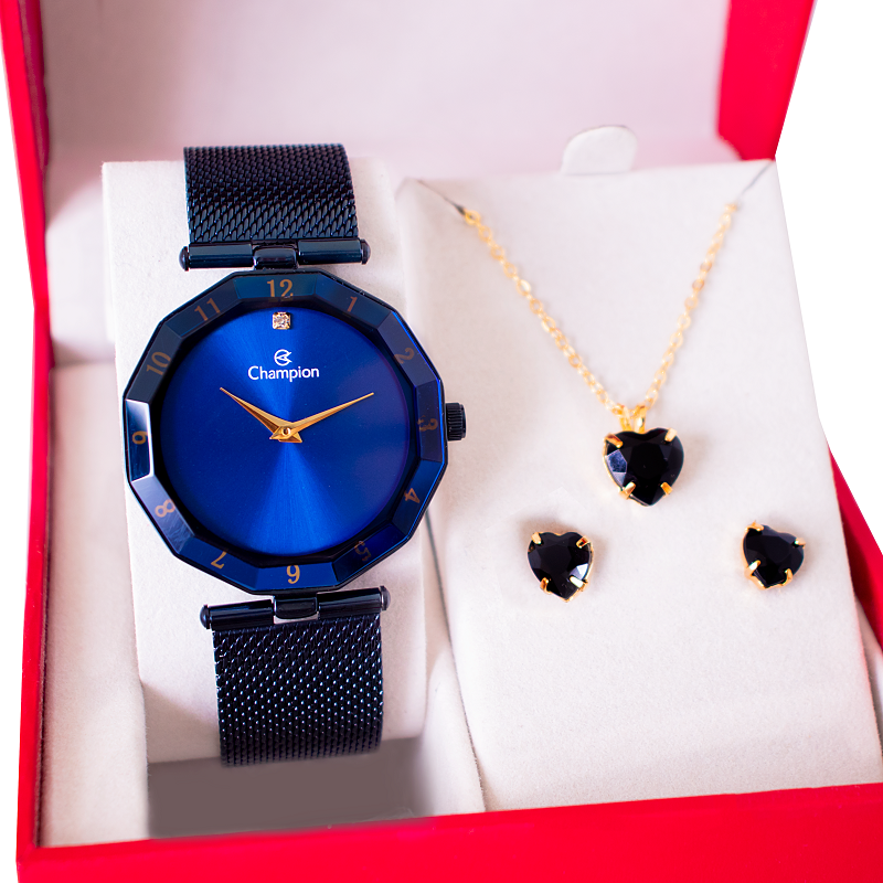 Relógio Feminino Champion Analógico Pulseira Mesh CN20864K Kit Colar e Brincos - 1