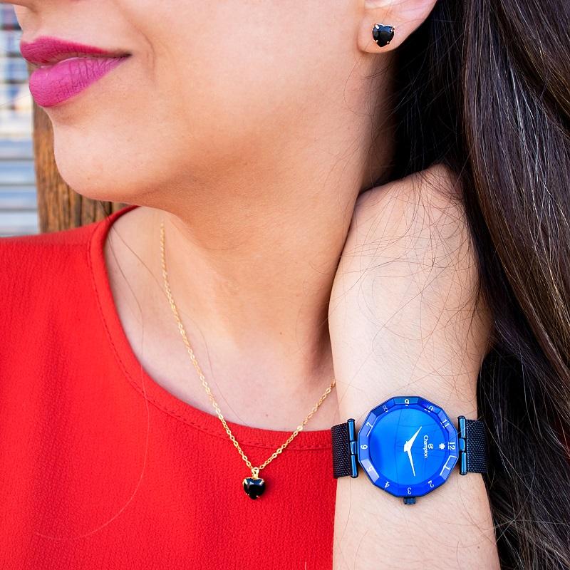 Relógio Feminino Champion Analógico Pulseira Mesh CN20864K Kit Colar e Brincos - 2