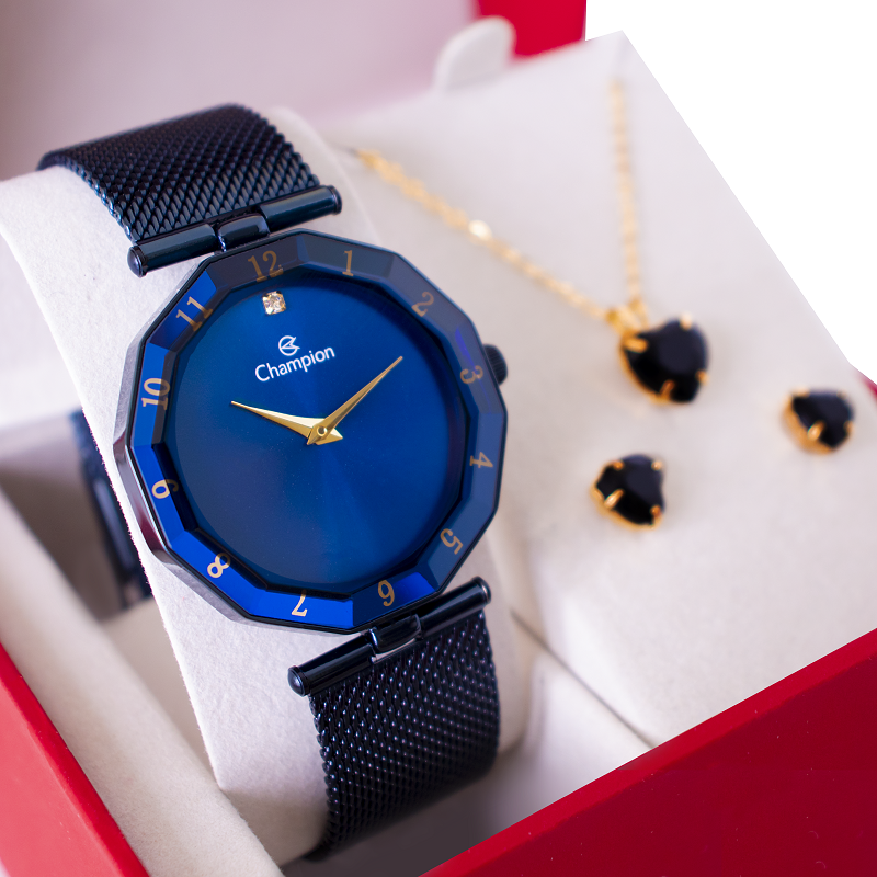 Relógio Feminino Champion Analógico Pulseira Mesh CN20864K Kit Colar e Brincos - 6