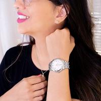 Kit Relógio Feminino Champion Ana Hickmann Prata Aço AH28697S A Prova D'Água