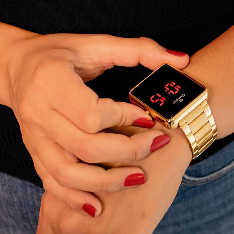 Relógio Feminino Champion Digital Dourado CH40086V Colar e Brincos - 3