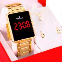 Relógio Feminino Champion Digital Dourado CH40086V Colar e Brincos - 1