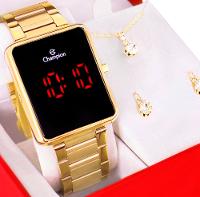 Relógio Feminino Champion Digital Dourado CH40086V Colar e Brincos - 8