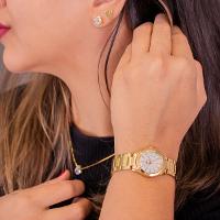 Relógio de Pulso Feminino Champion Dourado Mini CF24000W + Colar e Brincos