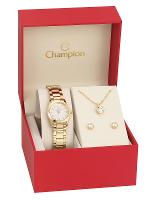 Relógio de Pulso Feminino Champion Dourado Mini CF24000W + Colar e Brincos - 9