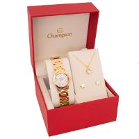 Relógio de Pulso Feminino Champion Dourado Mini CF24000W + Colar e Brincos - 10