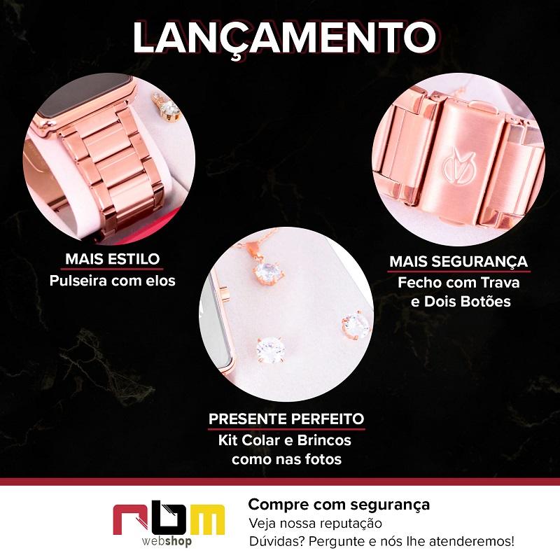 Kit Relógio Champion Feminino Digital Rose Espelhado Colar Brincos CH40086Z - 2