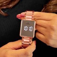 Kit Relógio Champion Feminino Digital Rose Espelhado Colar Brincos CH40086Z - 3