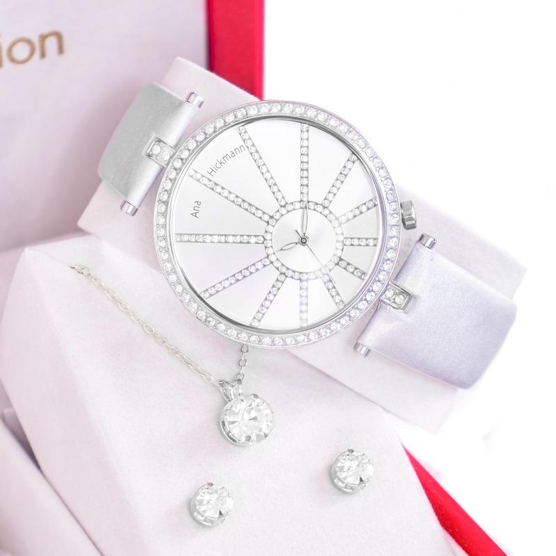 Kit Relógio Feminino Champion Ana Hickmann Analógico Couro AH28348Q Cristais - 6