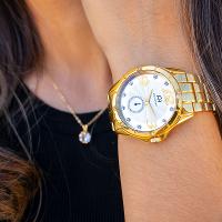 Kit Relógio Feminino Champion Ana Hickmann Analógico Dourado AH28599H