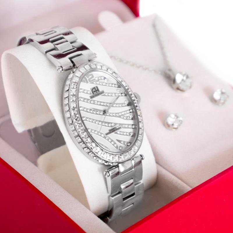 Kit Relógio Feminino Champion Ana Hickmann Analógico Prata AH28311Q Cristais - 1