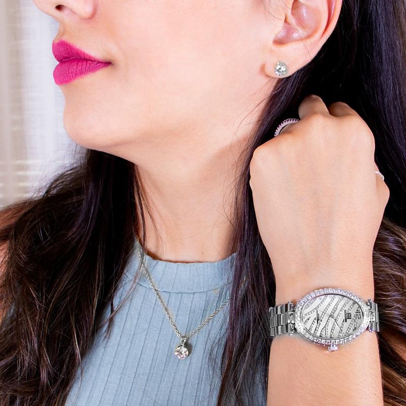 Kit Relógio Feminino Champion Ana Hickmann Analógico Prata AH28311Q Cristais - 2