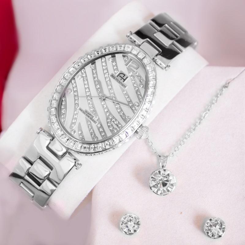 Kit Relógio Feminino Champion Ana Hickmann Analógico Prata AH28311Q Cristais - 5