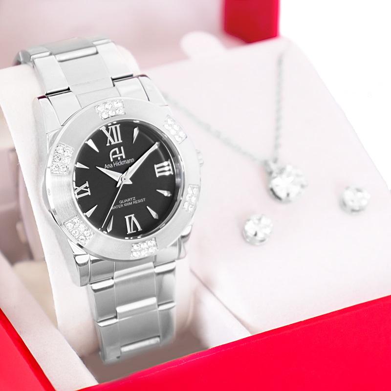 Kit Relógio Feminino Champion Ana Hickmann Analógico Prata AH28740T Cristais - 1