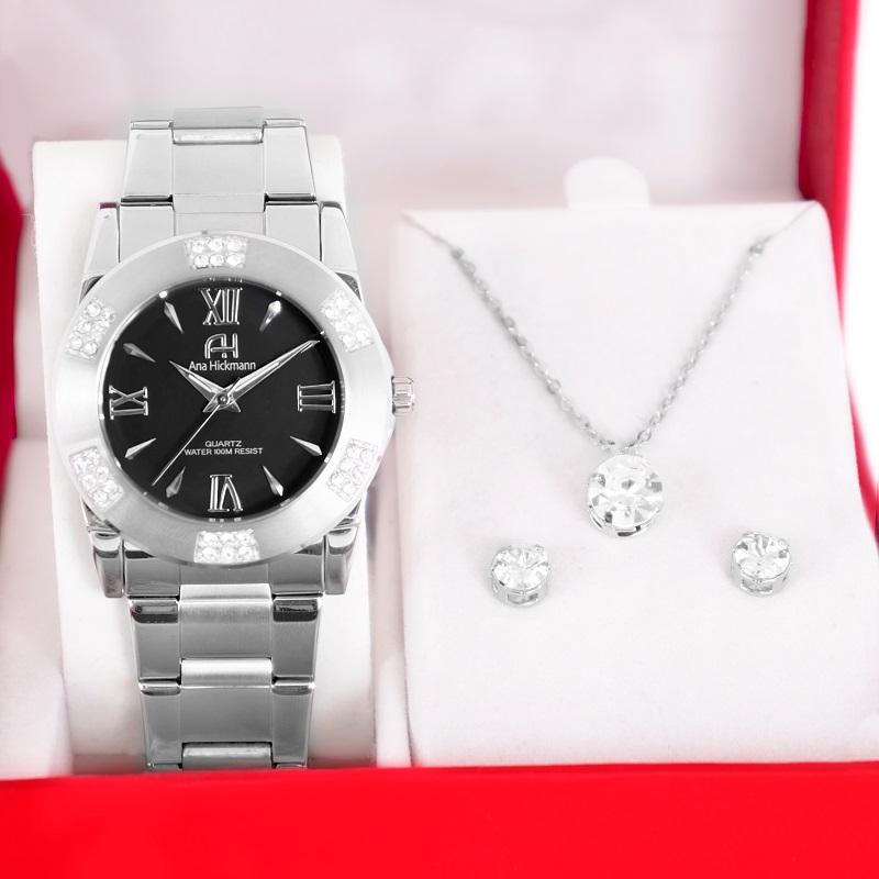 Kit Relógio Feminino Champion Ana Hickmann Analógico Prata AH28740T Cristais - 5
