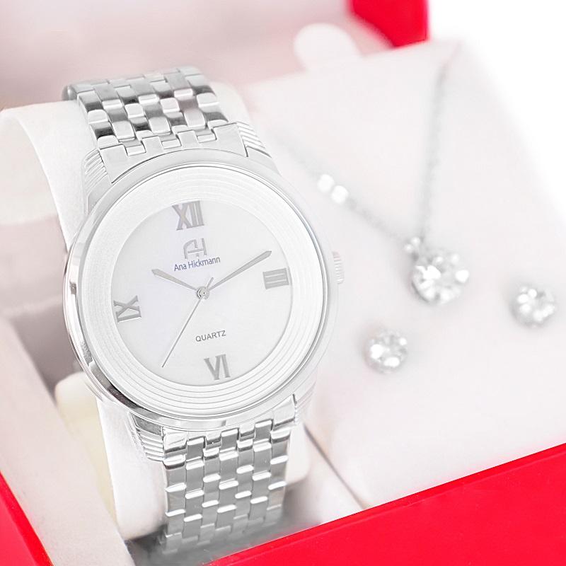 Kit Relógio Feminino Champion Ana Hickmann Analógico Prata AH28919Q A Prova D'Àgua - 1